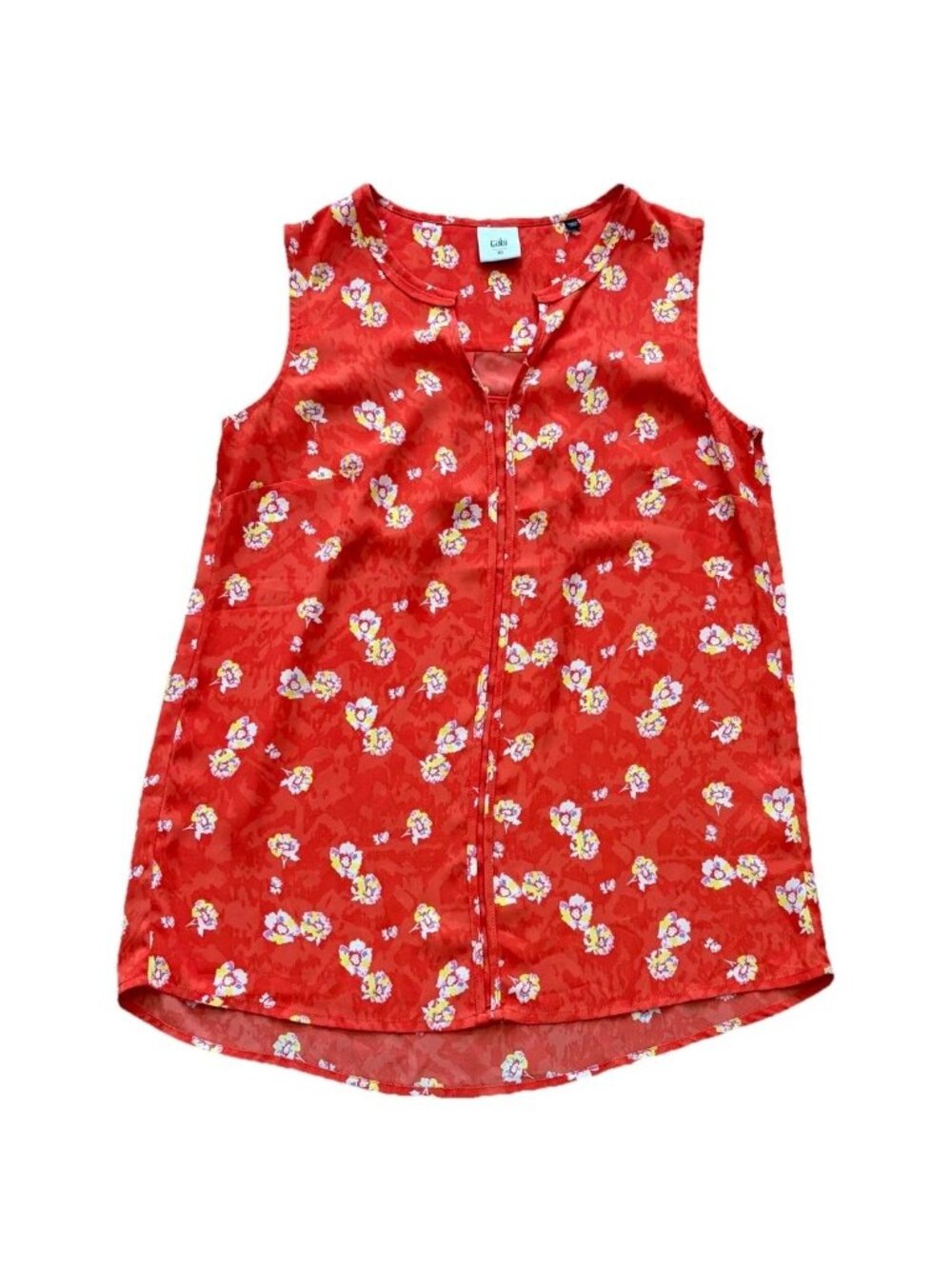 Cabi Top Womens XS Sleeveless Blouse Tank Sheer Orange Floral Sleeveless